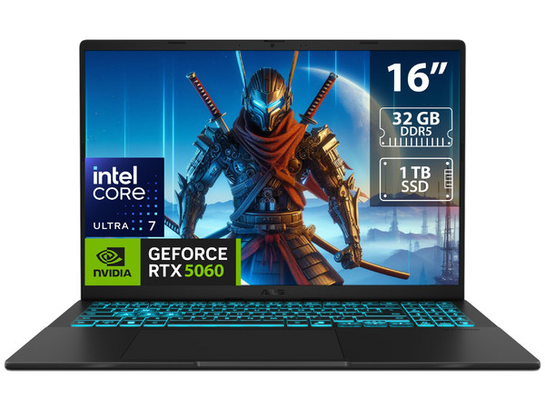 Laptop Gamer ASUS V16: 
Procesador Intel Core Ultra 7 240H (hasta 5.2 GHz), 
Memoria de 32GB DDR5, 
SSD de 1TB, 
Pantalla de 16