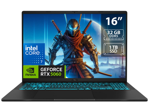 Laptop Gamer ASUS V16: 
Procesador Intel Core 7 240H (hasta 5.2 GHz), 
Memoria de 32GB DDR5, 
SSD de 1TB, 
Pantalla de 16