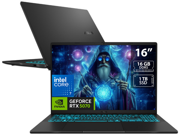 Laptop Gamer ASUS V16: 
Procesador Intel Core 7 240H (hasta 5.2 GHz), 
Memoria de 16GB DDR5, 
SSD de 1TB, 
Pantalla de 16