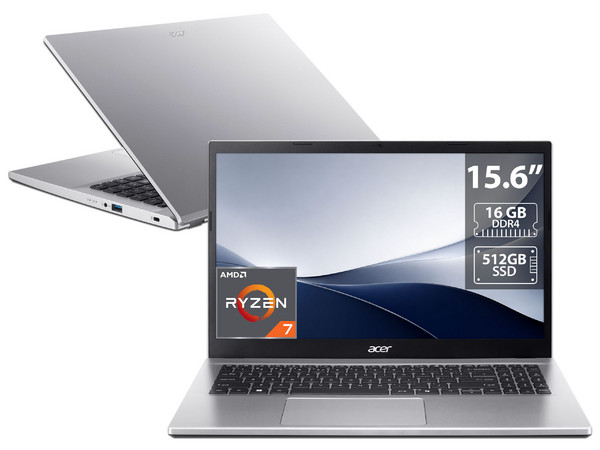Laptop Acer Aspire Go: 
Procesador AMD Ryzen 7 7730U (hasta 4.5 GHz), 
Memoria de 16GB DDR4, 
SSD de 512GB, 
Pantalla de 15.6