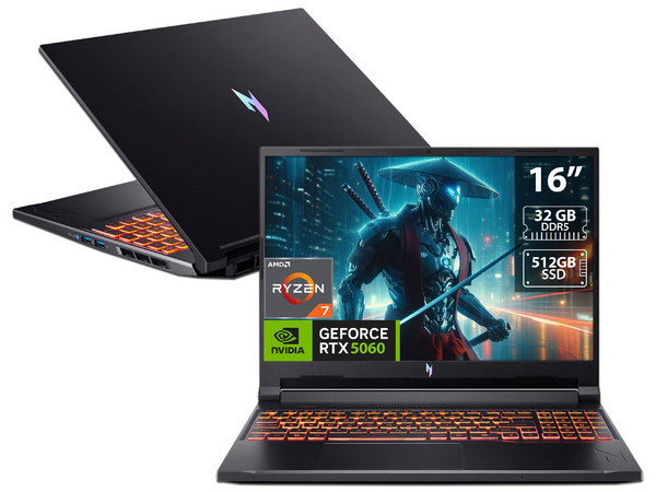 Laptop Gamer Acer Nitro V: 
Procesador Intel Core 7 240H (hasta 5.2 GHz), 
Memoria de 32GB DDR5, 
SSD de 512GB, 
Pantalla de 16
