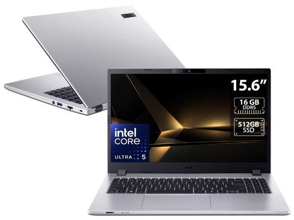 Laptop Acer TravelMate P2 15:
Procesador Intel Core Ultra 5 125H (hasta 4.5 GHz),
Memoria de 16GB DDR5,
SSD de 512GB,
Pantalla de 15.6