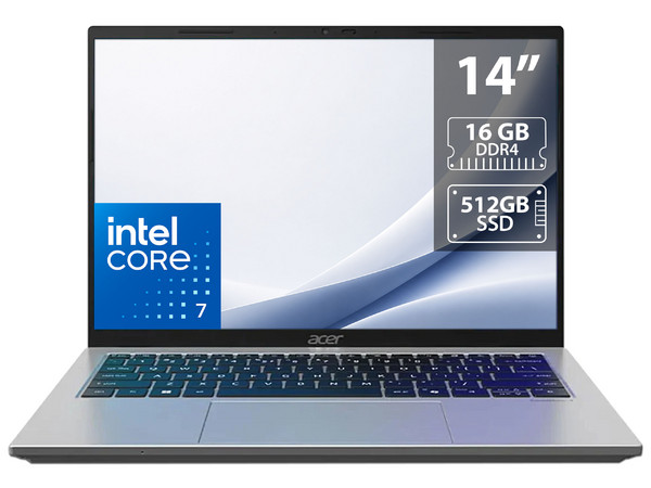 Laptop Acer Travelmate x2: 
Procesador Intel Core 7 150U (hasta 5.4 GHz), 
Memoria de 16GB DDR4, 
SSD de 512GB, 
Pantalla de 14