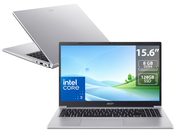 Laptop Acer Aspire Lite 15:
Procesador Intel Core 3 N350 (hasta 3.9 GHz),
Memoria de 8GB DDR4,
SSD de 128GB,
Pantalla de 15.6
