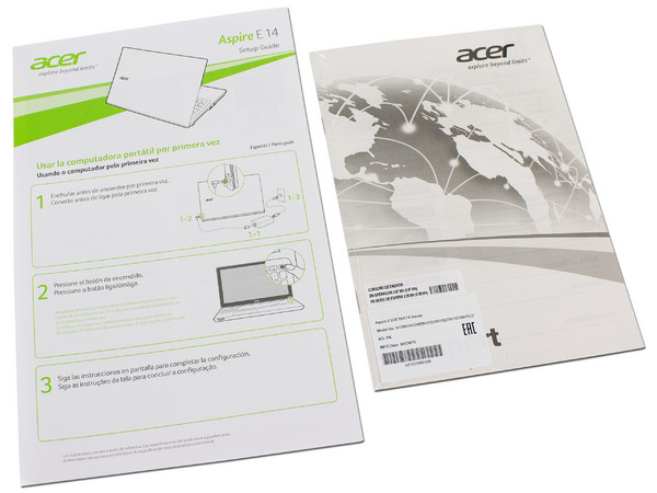 Laptop Acer Aspire E14 E5-473-3083:
Procesador Intel Core i3-4005U (1.7 GHz),
Memoria de 4 GB DDR3L, D.D. de 1 TB,
Pantalla LED de 14