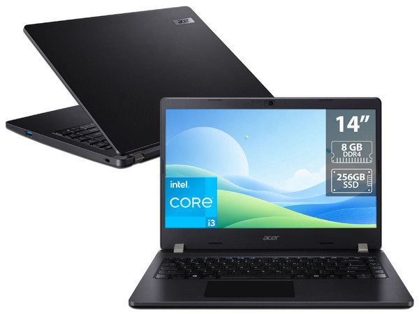Laptop Acer Travel Mate 2:
Procesador Intel Core i3 1115G4 (hasta 4.10 GHz),
Memoria de 8GB DDR4,
SSD de 256GB,
Pantalla de 14