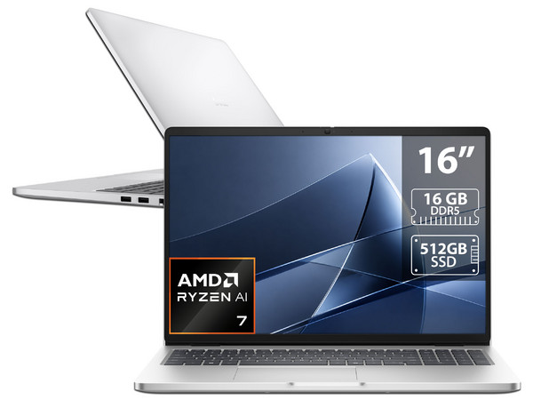 Laptop DELL Pro PC16250: 
Procesador AMD Ryzen AI 7 350 (hasta 5.0 GHz), 
Memoria de 16GB DDR5, 
SSD de 512GB,
Pantalla de 16