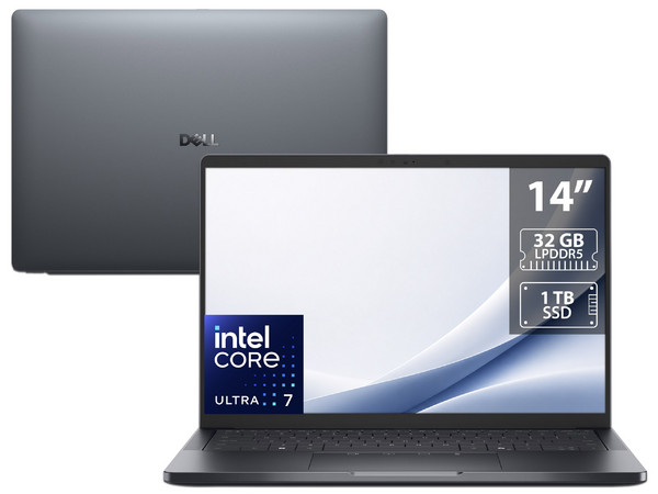 Laptop DELL Pro 14 Premium:
Procesador Intel Core Ultra 7 365 (hasta 4.8 GHz),
Memoria de 32GB LPDDR5,
SSD de 1TB,
Pantalla de 14