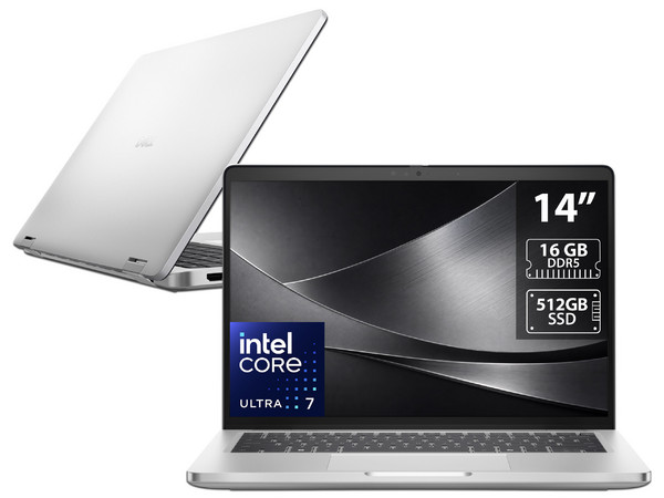 Laptop DELL Pro 14 Plus: 
Procesador Intel Core Ultra 7 266V (hasta 5.0 GHz), 
Memoria de 16GB DDR5, 
SSD de 512GB, 
Pantalla de 14