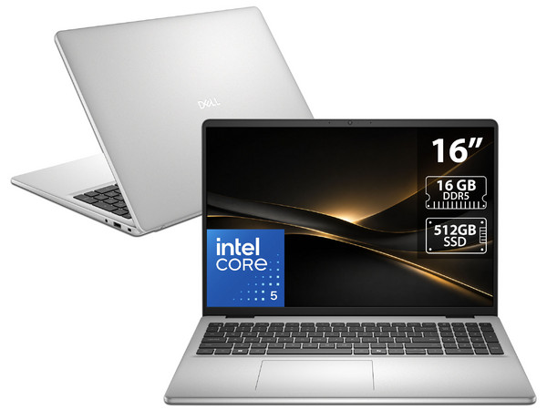 Laptop DELL 16:
Procesador Intel Core 5 120U (hasta 5.0 GHz),
Memoria de 16GB DDR5,
SSD de 512GB,
Pantalla de 16