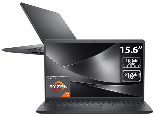Laptop DELL LDC15255-7656BLK-PUS: 
Procesador AMD Ryzen 7 7730U (hasta 4.5 GHz), 
Memoria de 16GB DDR4, 
SSD de 512GB, 
Pantalla de 15.6