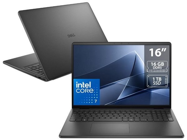 Laptop DELL LDC16250-7278BLK-PUS: 
Procesador Intel Core 7 150U (hasta 5.4 GHz), 
Memoria de 16GB DDR5,
SSD de 1TB, 
Pantalla de 16