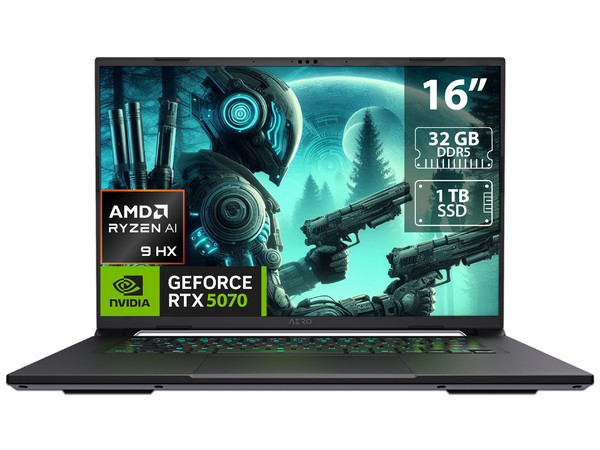 Laptop Gigabyte Aero X16:
Procesador AMD Ryzen 9 AI HX 370 (hasta 5.1 GHz),
Memoria de 32GB DDR5,
SSD de 1TB,
Pantalla de 16