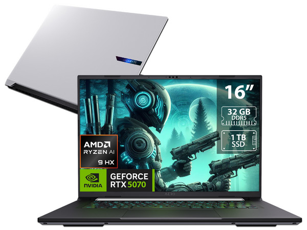 Laptop Gigabyte Aero X16:
Procesador AMD Ryzen 9 AI HX 370 (hasta 5.1 GHz),
Memoria de 32GB DDR5,
SSD de 1TB,
Pantalla de 16