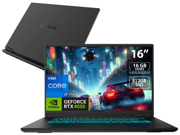 Laptop Gigabyte Gaming A16:
CPU Intel Core i7 13620H (hasta 4.9 Ghz),
Memoria de 16GB DDR5,
SSD de 512GB,
Pantalla de 16