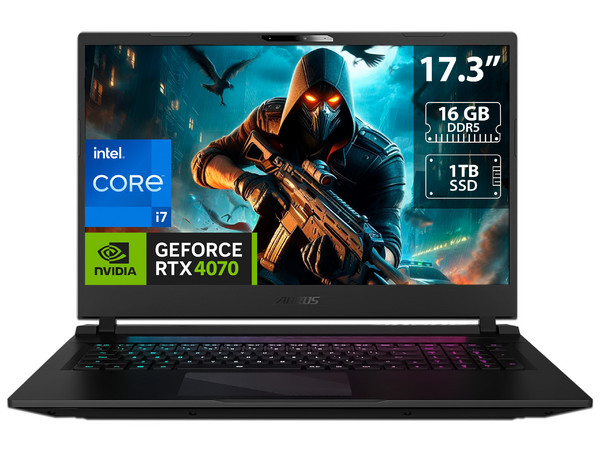 Laptop Gamer Gigabyte Aorus 17:
Procesador Intel Core i7 13700H (Hasta 5.0 GHz),
Memoria de 16GB DDR5,
SSD de 1TB,
Pantalla de 17.3