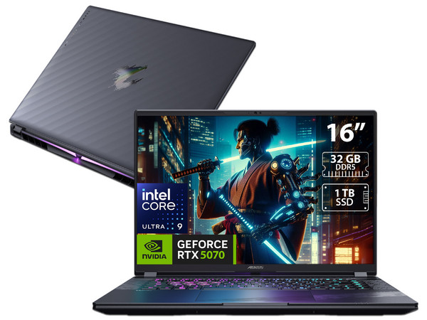 Laptop Gamer Gigabyte AORUS Elite 16: 
Procesador Intel Core Ultra 9 275HX (hasta 5.4 GHz), 
Memoria de 32GB DDR5, 
SSD de 1TB, 
Pantalla de 16