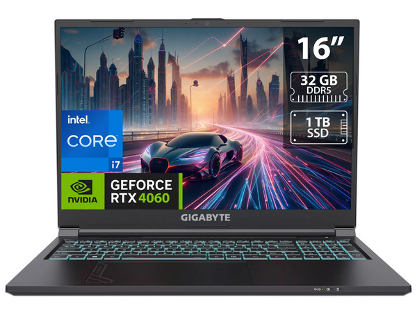 Laptop Gamer Gigabyte G6: 
Procesador Intel Core i7 13620H (hasta 4.9 GHz), 
Memoria de 32GB DDR5, 
SSD de 1TB, 
Pantalla de 16