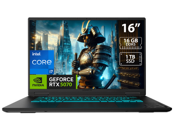Laptop Gamer Gigabyte A16: 
Procesador Intel Core i7 13620H (hasta 4.9 GHz), 
Memoria de 16GB DDR5, 
SSD de 1TB, 
Pantalla de 16
