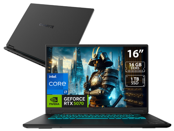 Laptop Gamer Gigabyte A16: 
Procesador Intel Core i7 13620H (hasta 4.9 GHz), 
Memoria de 16GB DDR5, 
SSD de 1TB, 
Pantalla de 16
