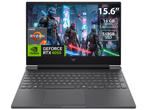 Laptop HP Victus Gaming 15:
Procesador AMD Ryzen 7 7445H (hasta 4.7 Ghz),
Memoria de 16GB DDR5,
SSD de 512GB,
Pantalla de 15.6