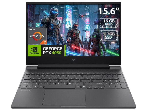 Laptop HP Victus Gaming 15:
Procesador AMD Ryzen 7 7445H (hasta 4.7 Ghz),
Memoria de 16GB DDR5,
SSD de 512GB,
Pantalla de 15.6