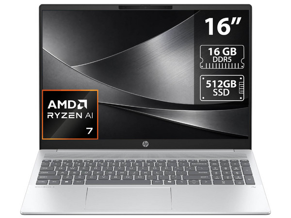 Laptop HP Ominibook 5: 
Procesador AMD Ryzen AI 7 350 (hasta 5.0 GHz), 
Memoria de 16GB DDR5, 
SSD de 512GB, 
Pantalla de 16
