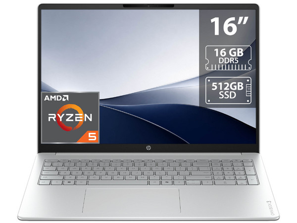 Laptop HP OmniBook 3:
Procesador AMD Ryzen 5 40 (hasta 4.3 GHz), 
Memoria de 16GB LPDDR5, 
SSD de 512GB, 
Pantalla de 16