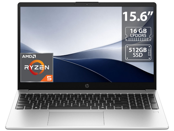 Laptop HP 255R:
Procesador AMD Ryzen 5 7520U (hasta 4.3 GHz),
RAM de 16GB LPDDR5,
SSD de 512GB,
Pantalla de 15.6