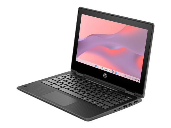 Laptop HP Fortis x360 G5: 
Procesador Intel N100 (hasta 3.4 GHz), 
Memoria de 4GB DDR4, 
eMMC de 32GB, 
Pantalla de 11
