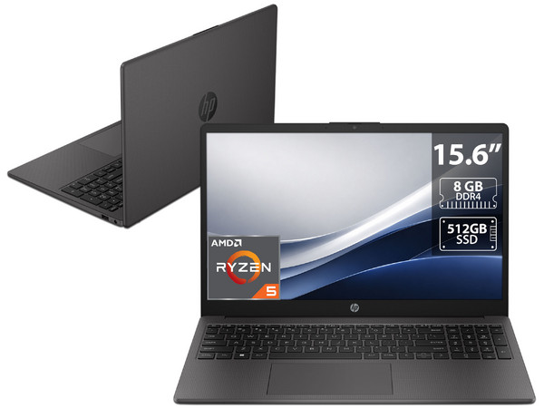 Laptop HP 255 G10: 
Procesador AMD Ryzen 5 7530U (hasta 4.5 GHz), 
Memoria de 8GB DDR4, 
SSD de 512GB, 
Pantalla de 15.6