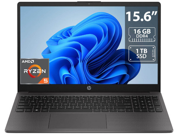 Laptop HP 255 G10: 
Procesador AMD Ryzen 5 7530U (hasta 4.5 GHz), 
Memoria de 16GB DDR4, 
SSD de 1TB, 
Pantalla de 15.6