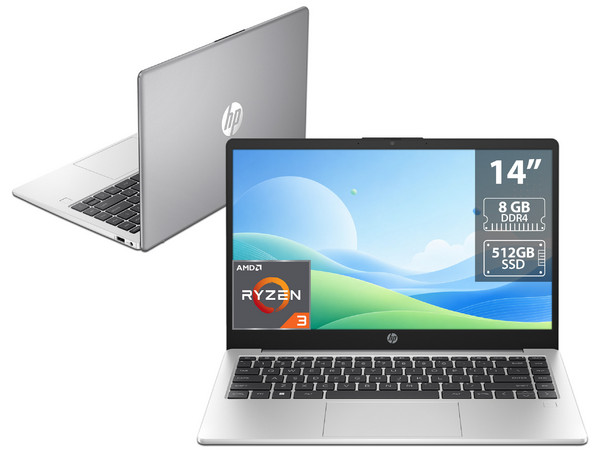 Laptop HP 245 G10:
Procesador AMD Ryzen 3 7330U (hasta 4.3 GHz),
Memoria de 8GB DDR4,
SSD de 512GB,
Pantalla de 14