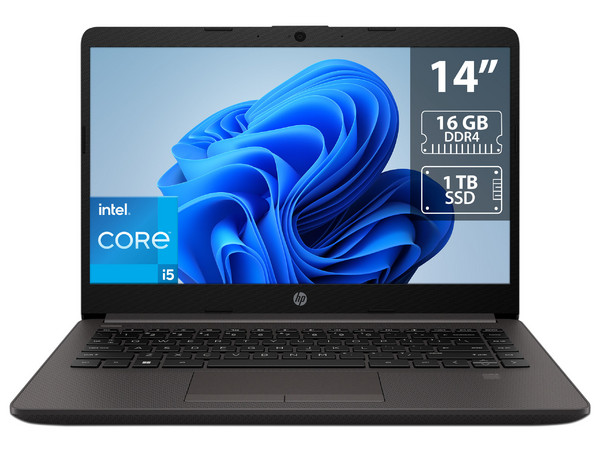 Laptop HP 240R G9:
Procesador Intel Core i5 1335U (hasta 4.6 GHz),
Memoria de 16GB DDR4,
SSD de 1TB,
Pantalla de 14