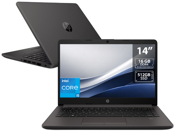 Laptop HP 240R  G9:
Procesador Intel Core i5 1335U (hasta 4.6 GHz),
Memoria de 16GB,
SSD de 512GB,
Pantalla de 14