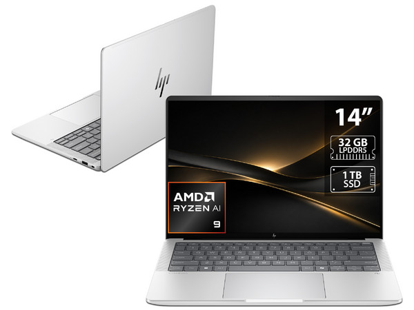 Laptop HP Elitebook X G1a:
Procesador AMD Ryzen 9 AI HX Pro 375 (hasta 5.1 GHz),
Memoria de 32GB LPDDR5,
SSD de 1TB,
Pantalla de 14