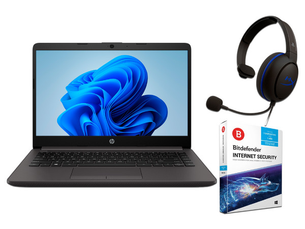 Laptop HP 245 G8:
Procesador AMD Ryzen 3 3250U (hasta 3.5 GHz),
Memoria de 8GB DDR4,
SSD de 256GB,
Pantalla de 14