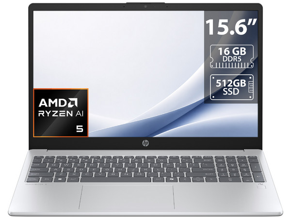 Laptop HP OmniBook 3 NGAI 15-fn0051la:
Procesador AMD Ryzen 5 AI 340 (hasta 4.8 GHz),
Memoria de 16GB DDR5,
SSD de 512GB,
Pantalla de 15.6