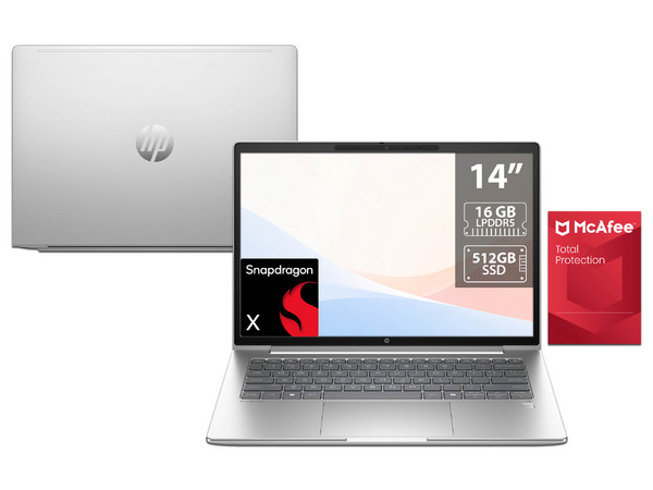 Laptop HP ProBook 4 G1q:
Procesador Snapdragon X X1-26-100 (hasta 2.7 GHz),
Memoria de 16GB LPDDR5,
SSD de 512GB,
Pantalla de 14