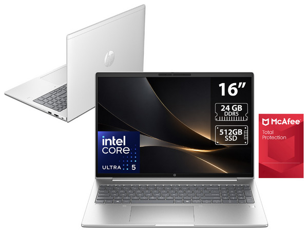Laptop HP ProBook 4 AIG1i:
Procesador Intel Core Ultra 5 225U (hasta 4.8 GHz),
Memoria de 24GB DDR5,
SSD de 512GB,
Pantalla de 16