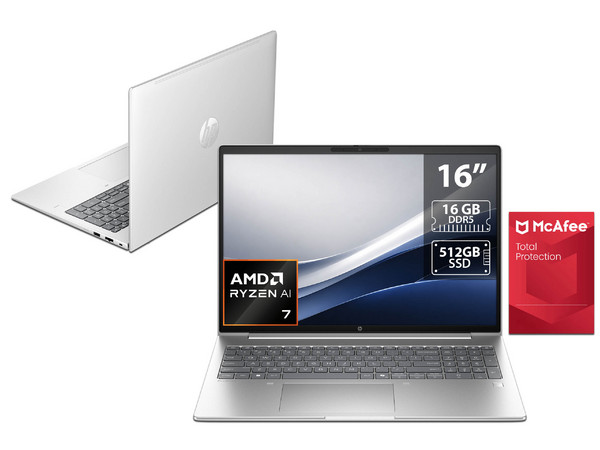 Laptop HP ProBook 4 G2a:
Procesador AMD Ryzen 7 AI 445 (hasta 4.6 GHz),
Memoria de 16GB DDR5,
SSD de 512GB,
Pantalla de 16