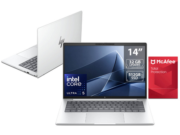 Laptop HP EliteBook 8 G2i: 
Procesador Intel Core Ultra 5 325 (hasta 4.5 GHz),
Memoria de 32GB LPDDR5, 
SSD de 512GB, 
Pantalla de 14
