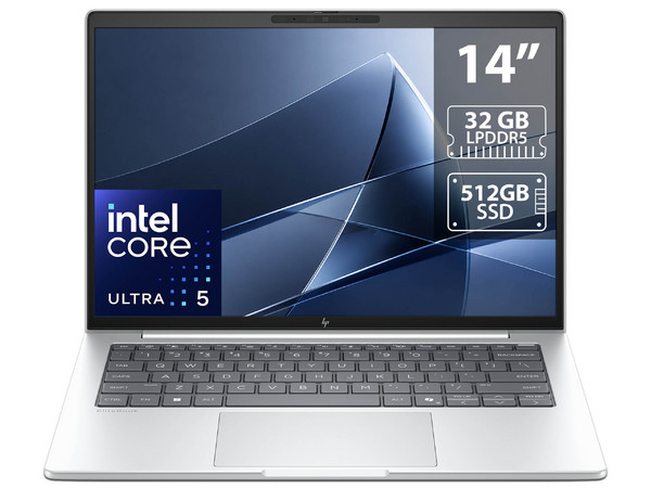 Laptop HP EliteBook 8 G2i: 
Procesador Intel Core Ultra 5 325 (hasta 4.5 GHz),
Memoria de 32GB LPDDR5, 
SSD de 512GB, 
Pantalla de 14