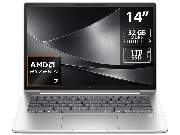 Laptop HP EliteBook 6 AI G2a: 
Procesador AMD Ryzen AI 7 445 (hasta 4.6 GHz), 
Memoria de 32GB DDR5, 
SSD de 512GB, 
Pantalla de 14