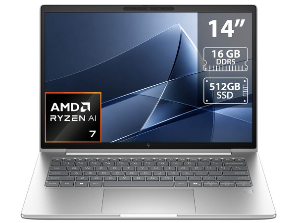 Laptop HP EliteBook 6 AI G2a: 
Procesador AMD Ryzen AI 7 445 (hasta 4.6 GHz), 
Memoria de 16GB DDR5, 
SSD de 512GB, 
Pantalla de 14