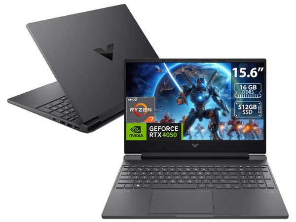 Laptop Gamer HP Victus 15-FB3093: 
Procesador AMD Ryzen 7 7445HS (hasta 4.7 GHz), 
Memoria de 16GB DDR5, 
SSD de 512GB, 
Pantalla de 15.6