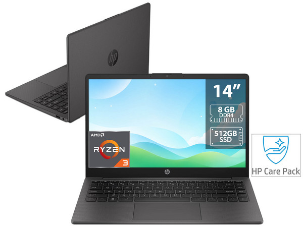 Laptop HP 245 G10:
Procesador AMD Ryzen 3 7320U (hasta 4.1 Ghz),
Memoria de 8GB DDR4,
SSD de 512GB,
Pantalla de 14