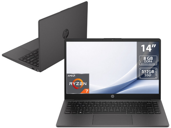 Laptop HP 245 G10:
Procesador AMD Ryzen 7 7730U (hasta 4.5 Ghz),
Memoria de 8GB DDR4 3200MHz,
SSD de 512GB,
Pantalla de 14