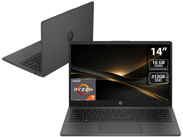 Laptop HP 245 G10:
Procesador AMD Ryzen 7 7730U (hasta 4.5 Ghz),
Memoria de 16GB DDR4 3200MHz,
SSD de 512GB,
Pantalla de 14