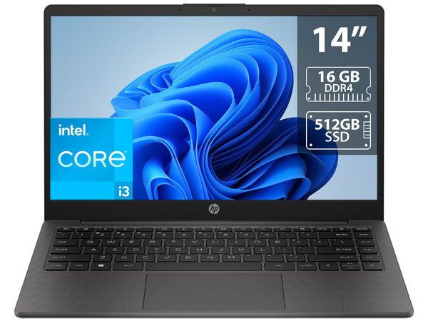 Laptop HP 240 G10: 
Procesador Intel Core i3 N305 (hasta 3.8 GHz), 
Memoria de 16GB DDR4,
SSD de 512GB, 
Pantalla de 14